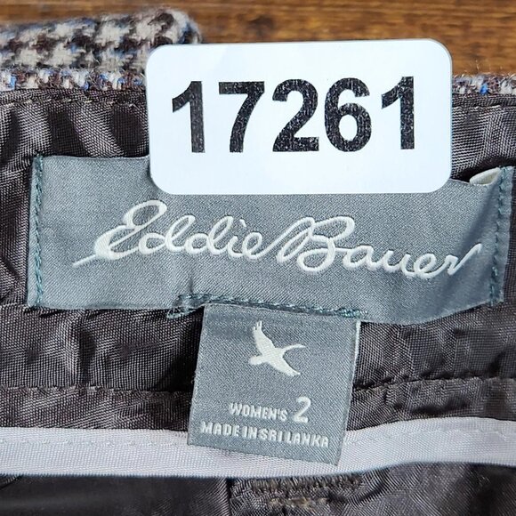 Eddie Bauer Skirt Womens 2 Brown Blue Houndstooth Wool Blend Pencil Career - Picture 9 of 10